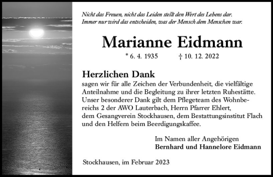 Traueranzeige von Marianne Eidmann von VRM Trauer
