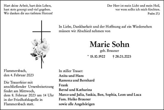 Traueranzeige von Mark Sohn von Dill Block