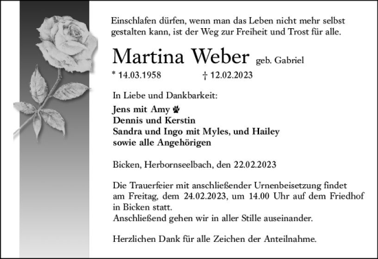 Traueranzeige von Martina Weber von Dill Block