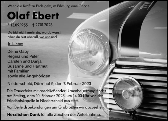 Traueranzeige von Olaf Ebert von Dill Block