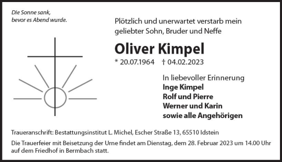 Traueranzeige von Oliver Kimpel von Idsteiner Land/Untertaunus