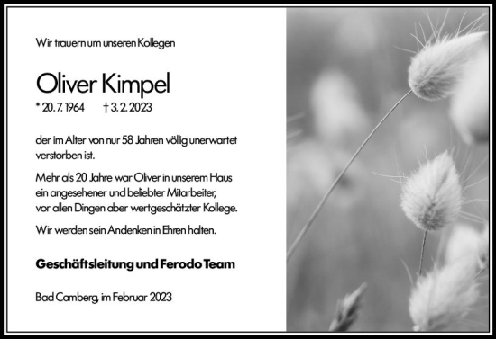 Traueranzeige von Oliver Kimpel von Camberger Anzeiger