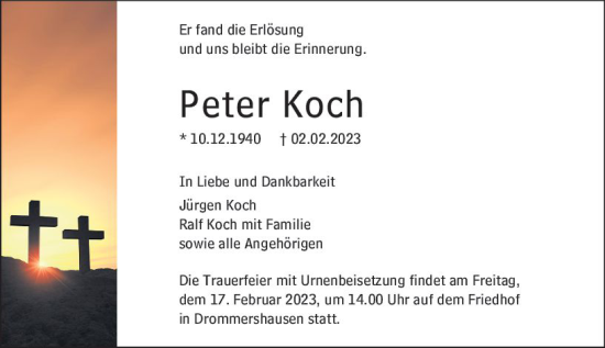 Traueranzeige von Peter Koch von Weilburger Tageblatt