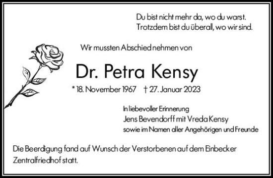Traueranzeige von Petra Kensy von Wiesbadener Kurier