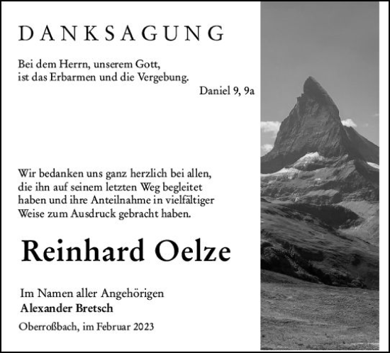 Traueranzeige von Reinhard Oelze von Dill Block