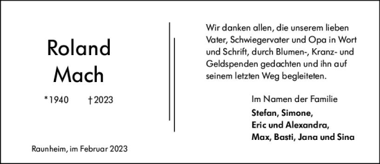 Traueranzeige von Roland Mach von Rüsselsheimer Echo