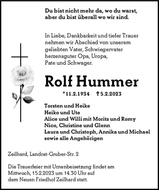 Traueranzeige von Rolf Hummer von Darmstädter Echo