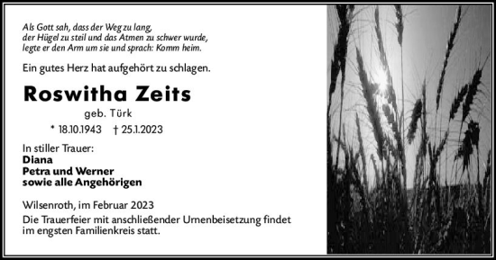 Traueranzeige von Roswitha Zeits von Nassauische Neue Presse