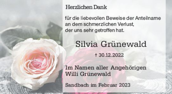 Traueranzeige von Silvia Grünewald von Odenwälder Echo