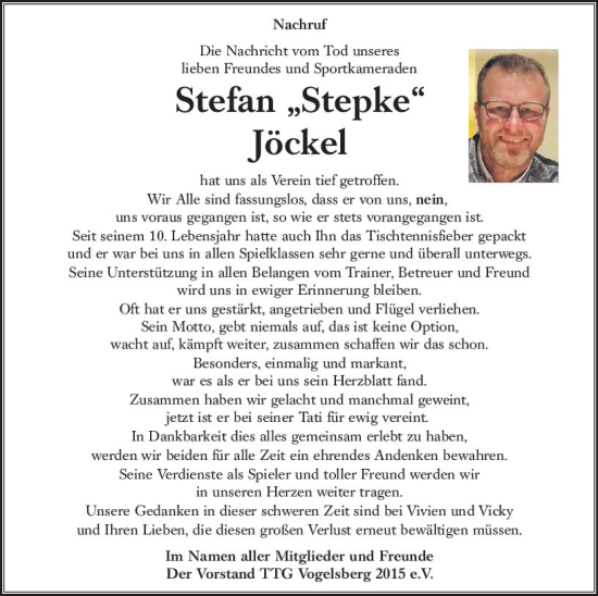 Traueranzeige von Stefan Jöckel von VRM Trauer