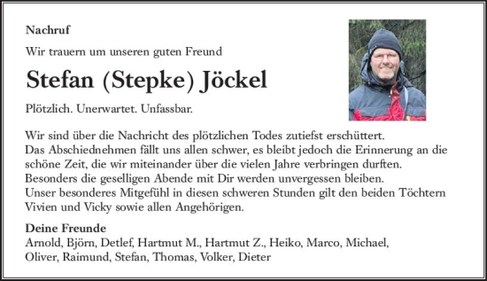 Traueranzeige von Stefan Jöckel von VRM Trauer