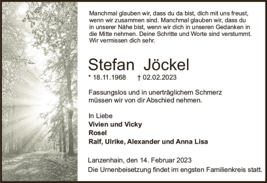 Traueranzeige von Stefan Jöckel von VRM Trauer