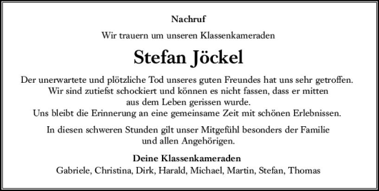 Traueranzeige von Stefan Jöckel von VRM Trauer