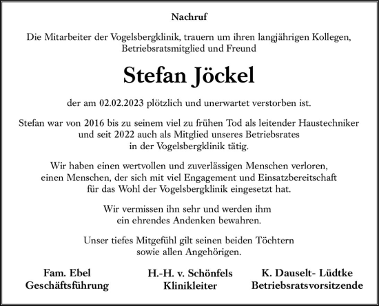 Traueranzeige von Stefan Jöckel von VRM Trauer