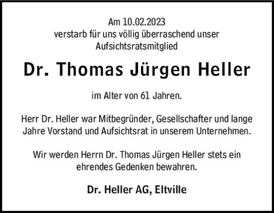Traueranzeige von Thomas Jürgen Heller von Wiesbadener Kurier