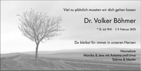 Traueranzeige von Volker Böhmer von Allgemeine Zeitung Mainz