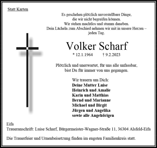 Traueranzeige von Volker Scharf von VRM Trauer