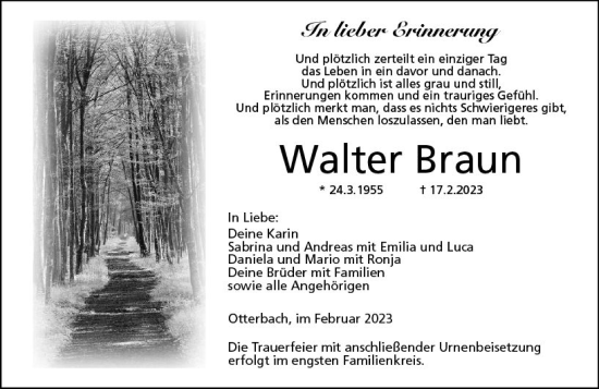 Traueranzeige von Walter Braun von VRM Trauer