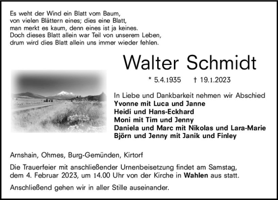 Traueranzeige von Walter Schmidt von VRM Trauer