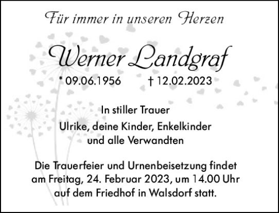 Traueranzeige von Werner Landgraf von Camberger Anzeiger