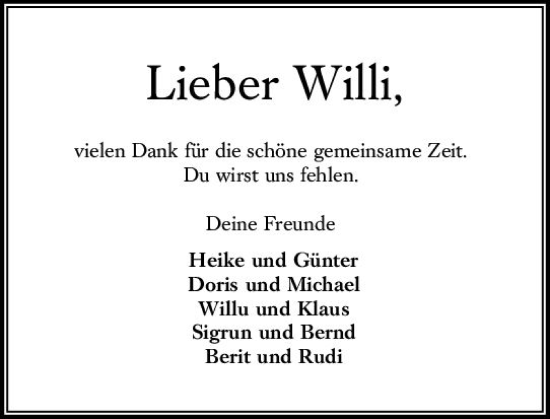 Traueranzeige von Willi  von VRM Trauer