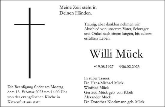 Traueranzeige von Willi Mück von Wetzlarer Neue Zeitung