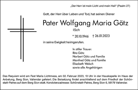 Traueranzeige von Wolfgang Maria Götz von Allgemeine Zeitung Mainz