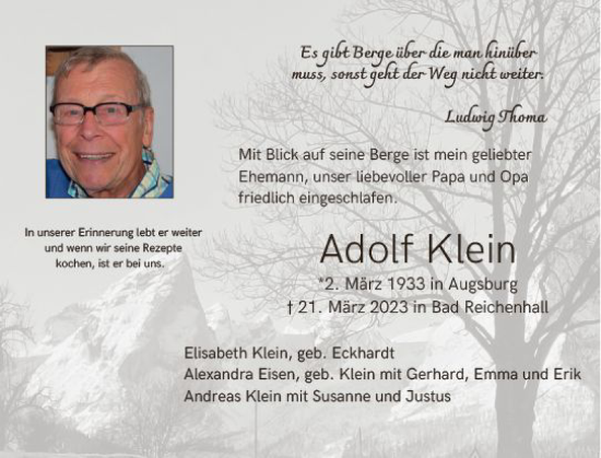 Traueranzeige von Adolf Klein von Allgemeine Zeitung Mainz