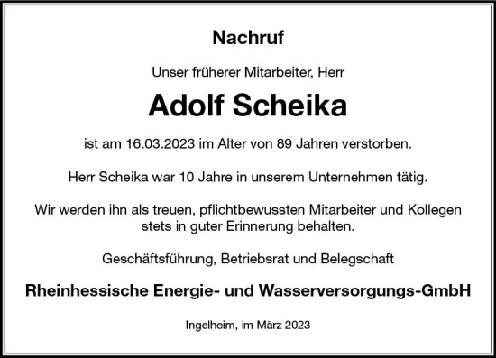 Traueranzeige von Adolf Scheika von Allgemeine Zeitung Bingen/Ingelheim