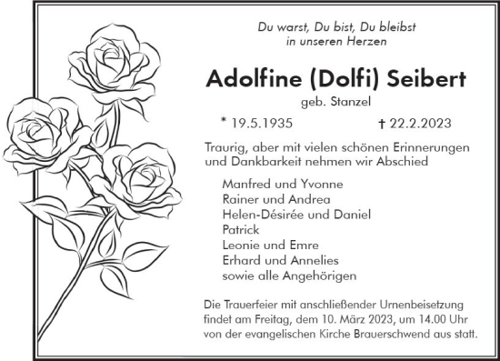 Traueranzeige von Adolfine Seibert von VRM Trauer