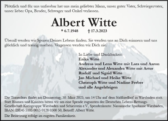 Traueranzeige von Albert Witte von Wiesbadener Kurier Traueranzeige von Albert Witte von Wiesbadener Kurier