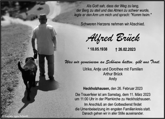 Traueranzeige von Alfred Brück von Weilburger Tageblatt