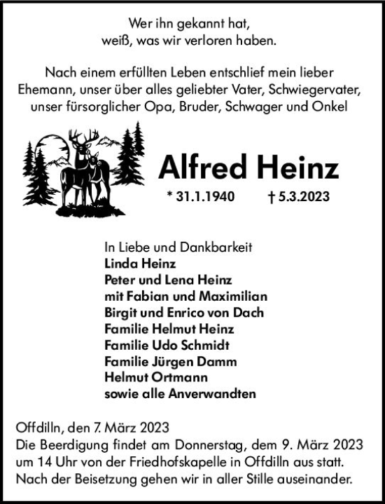 Traueranzeige von Alfred Heinz von Dill Block