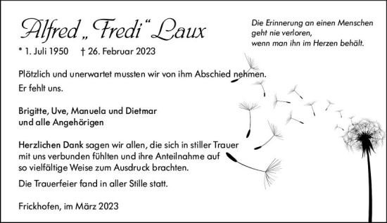 Traueranzeige von Alfred Laux von Nassauische Neue Presse