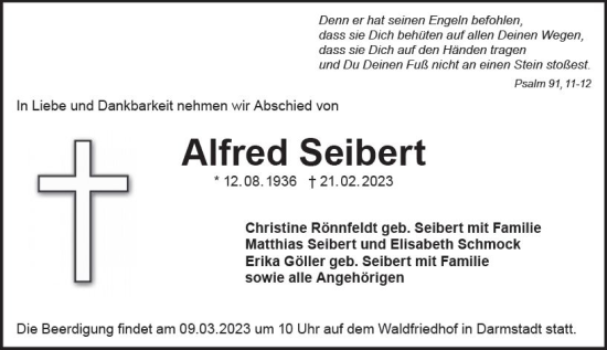 Traueranzeige von Alfred Seibert von Darmstädter Echo