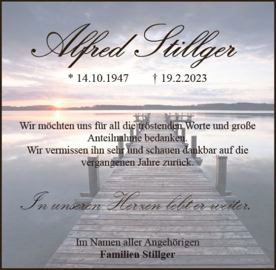 Traueranzeige von Alfred Stillger von Camberger Anzeiger