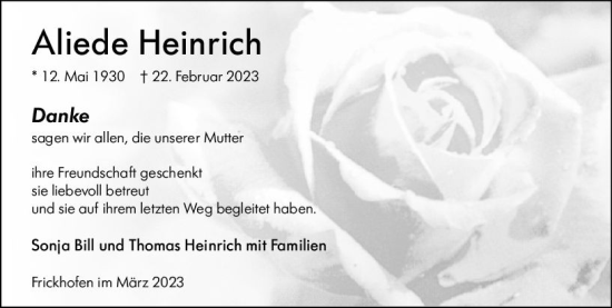 Traueranzeige von Aliede Heinrich von Nassauische Neue Presse