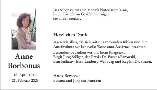 Traueranzeige von Anne Borbonus von Nassauische Neue Presse