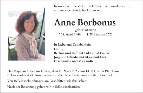 Traueranzeige von Anne Borbonus von Nassauische Neue Presse