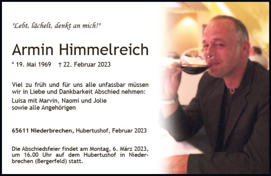Traueranzeige von Armin Himmelreich von Nassauische Neue Presse
