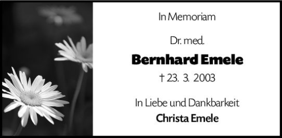 Traueranzeige von Bernhard Emele von Darmstädter Echo
