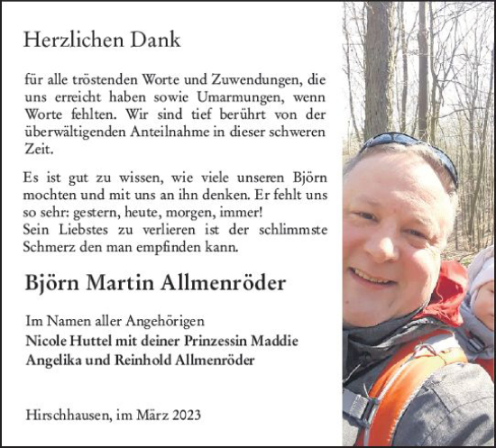 Traueranzeige von Björn Martin Allmenröder von Weilburger Tageblatt
