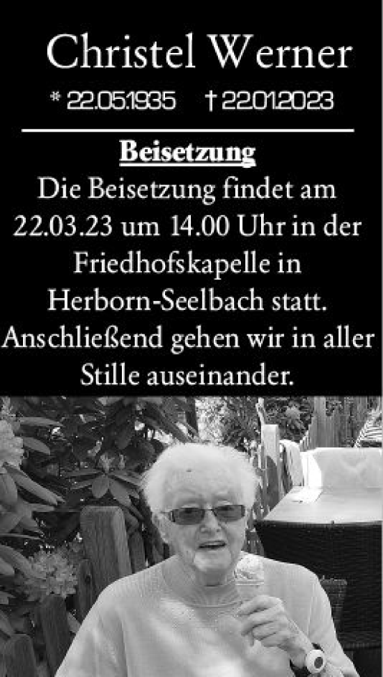 Traueranzeige von Christel Werner von Dill Block