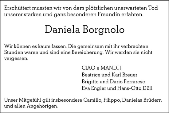 Traueranzeige von Daniela Borgnolo von Darmstädter Echo