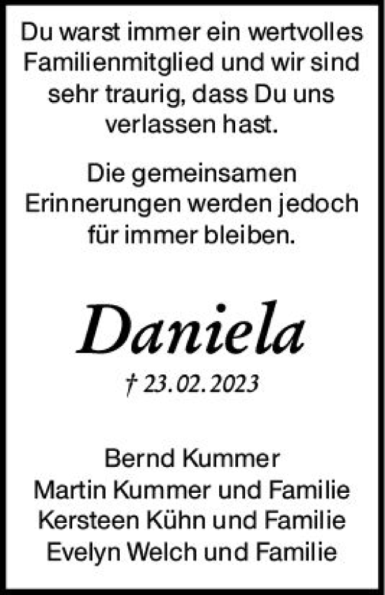 Traueranzeige von Daniela Borgnolo von Darmstädter Echo