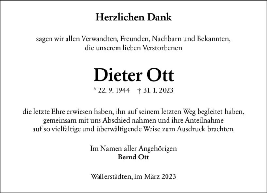 Traueranzeige von Dieter Ott von Groß-Gerauer Echo