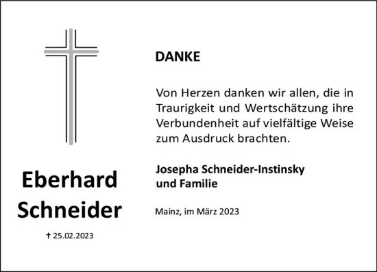 Traueranzeige von Eberhard Schneider von Allgemeine Zeitung Mainz