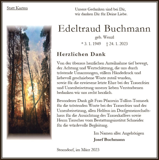 Traueranzeige von Edeltraud Buchmann von Oberhessen Kurier