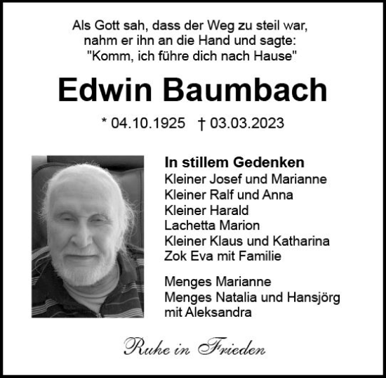 Traueranzeige von Edwin Baumbach von Wiesbadener Kurier