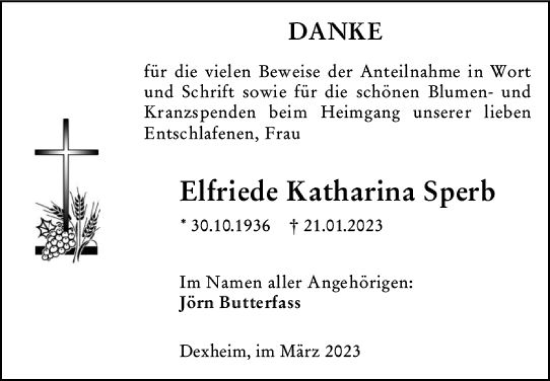 Traueranzeige von Elfriede Katharina Sperb von Allgemeine Zeitung Mainz